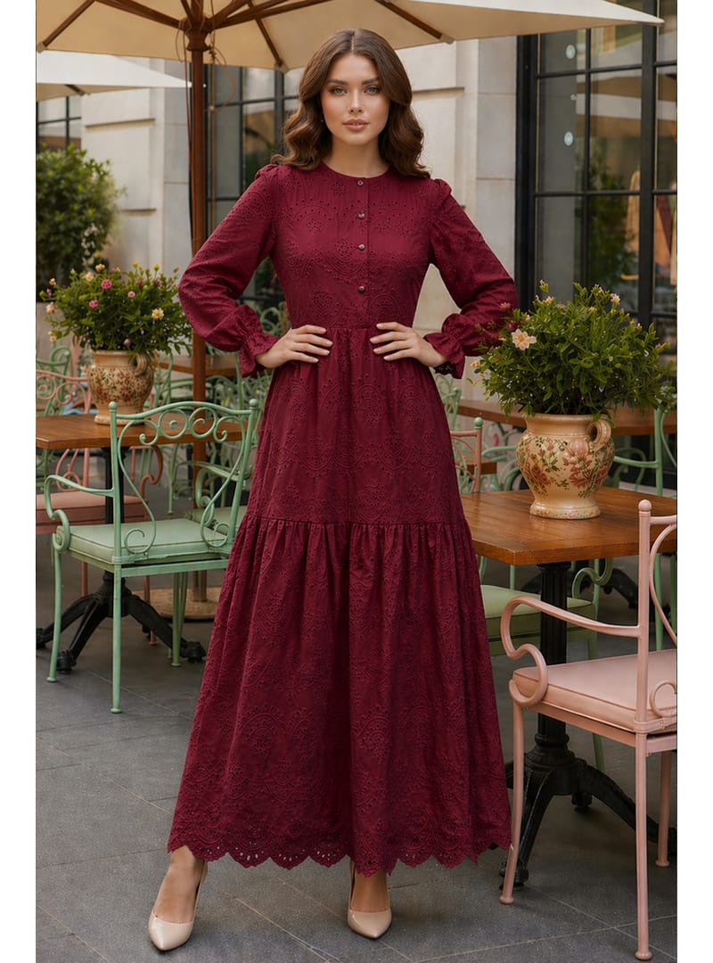 Fisto Elbise B4469 Bordo - Resim 4