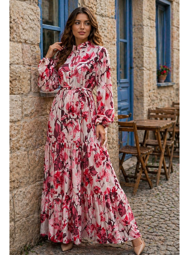 Desenli Tesettür Jessica Elbise B599 Somon - Resim 2