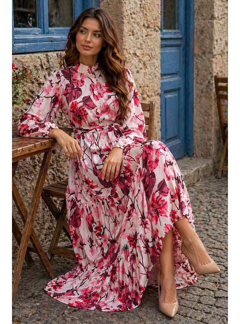 Desenli Tesettür Jessica Elbise B599 Somon - Resim 3