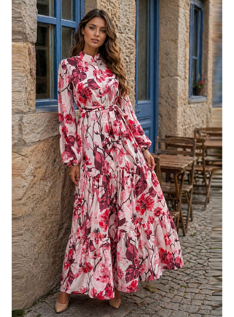 Desenli Tesettür Jessica Elbise B599 Somon - Resim 4