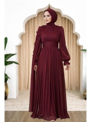 Amine Hüma Mina Abiye Elbise Bordo
