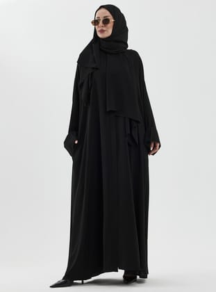 Zalina Şal Abaya Takım - Siyah siyah