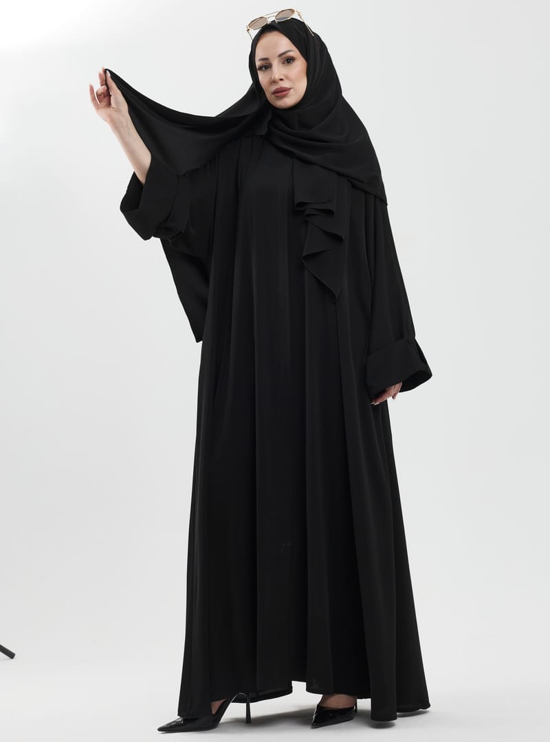 Zalina Şal Abaya Takım - Siyah siyah - Resim 4