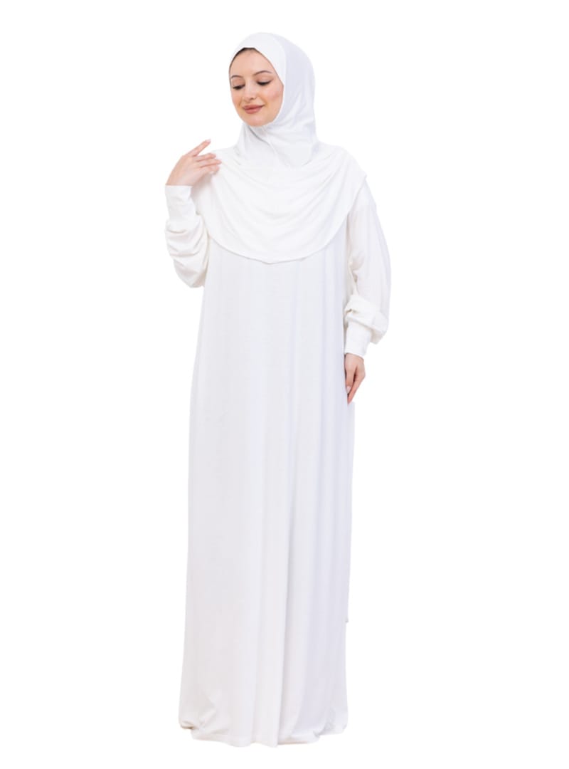 Penye Tek Parça Namaz Elbisesi Krem - Resim 2