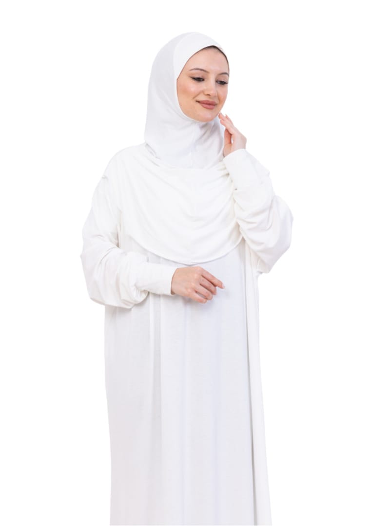 Penye Tek Parça Namaz Elbisesi Krem - Resim 4
