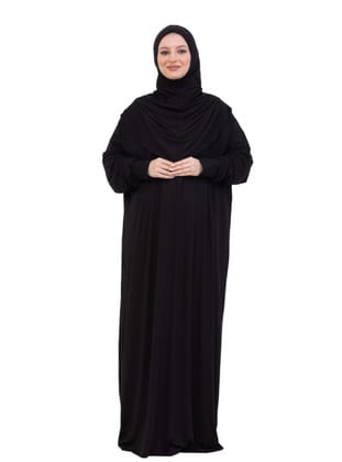 Penye Tek Parça Namaz Elbisesi Siyah