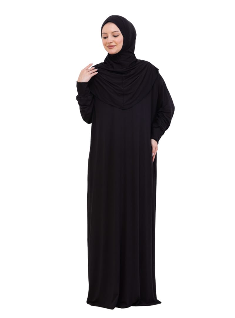 Penye Tek Parça Namaz Elbisesi Siyah - Resim 2