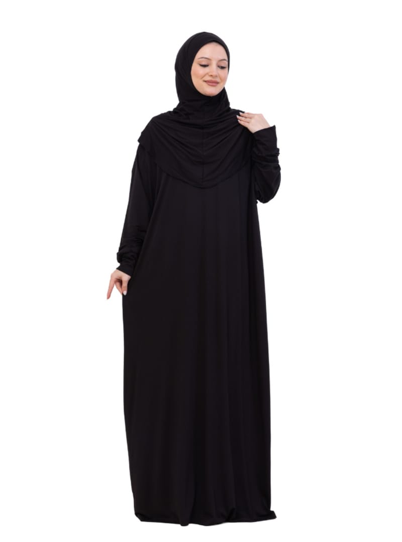 Penye Tek Parça Namaz Elbisesi Siyah - Resim 3