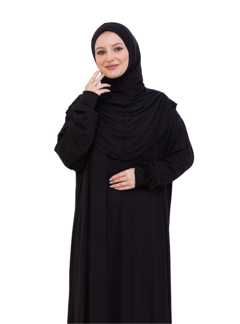 Penye Tek Parça Namaz Elbisesi Siyah - Resim 4