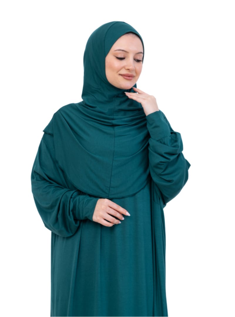 Penye Tek Parça Namaz Elbisesi Zümrüt - Resim 3