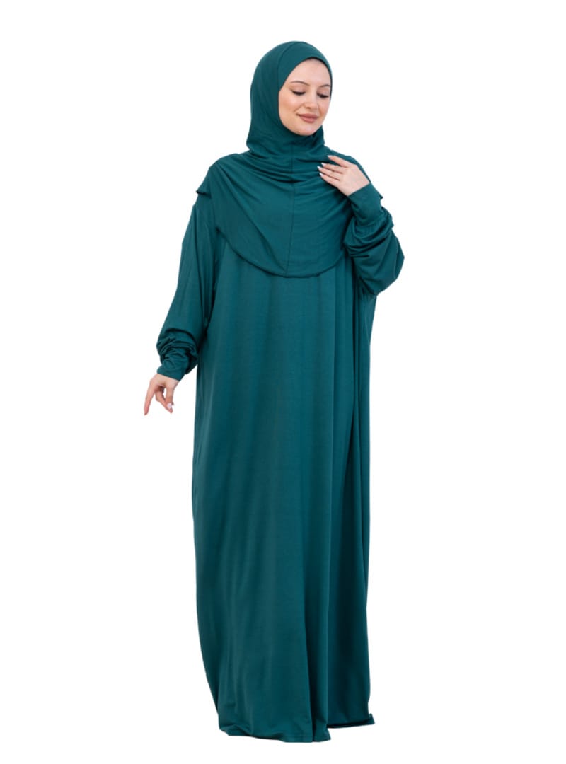 Penye Tek Parça Namaz Elbisesi Zümrüt - Resim 4