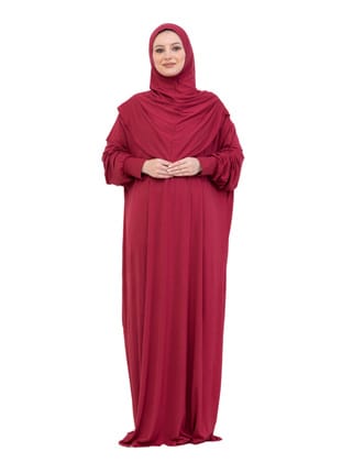 Penye Tek Parça Namaz Elbisesi Kırmızı