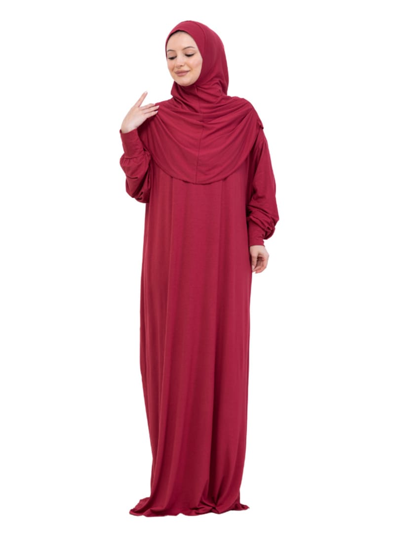 Penye Tek Parça Namaz Elbisesi Kırmızı - Resim 2