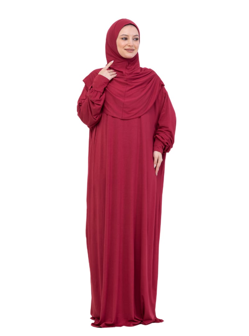 Penye Tek Parça Namaz Elbisesi Kırmızı - Resim 4