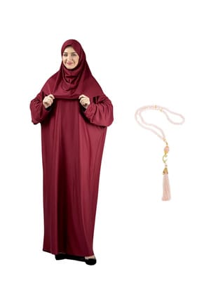 Tesettür Namaz Elbisesi Seti Bordo