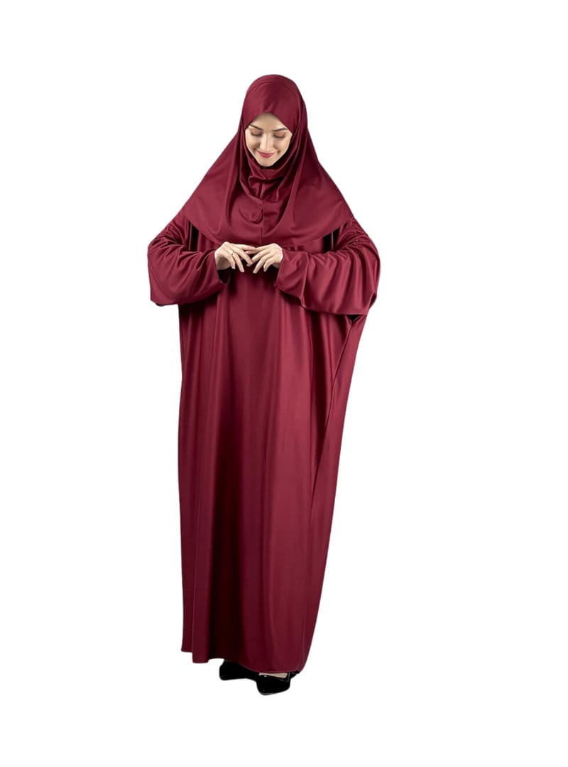 Tesettür Namaz Elbisesi Seti Bordo - Resim 2