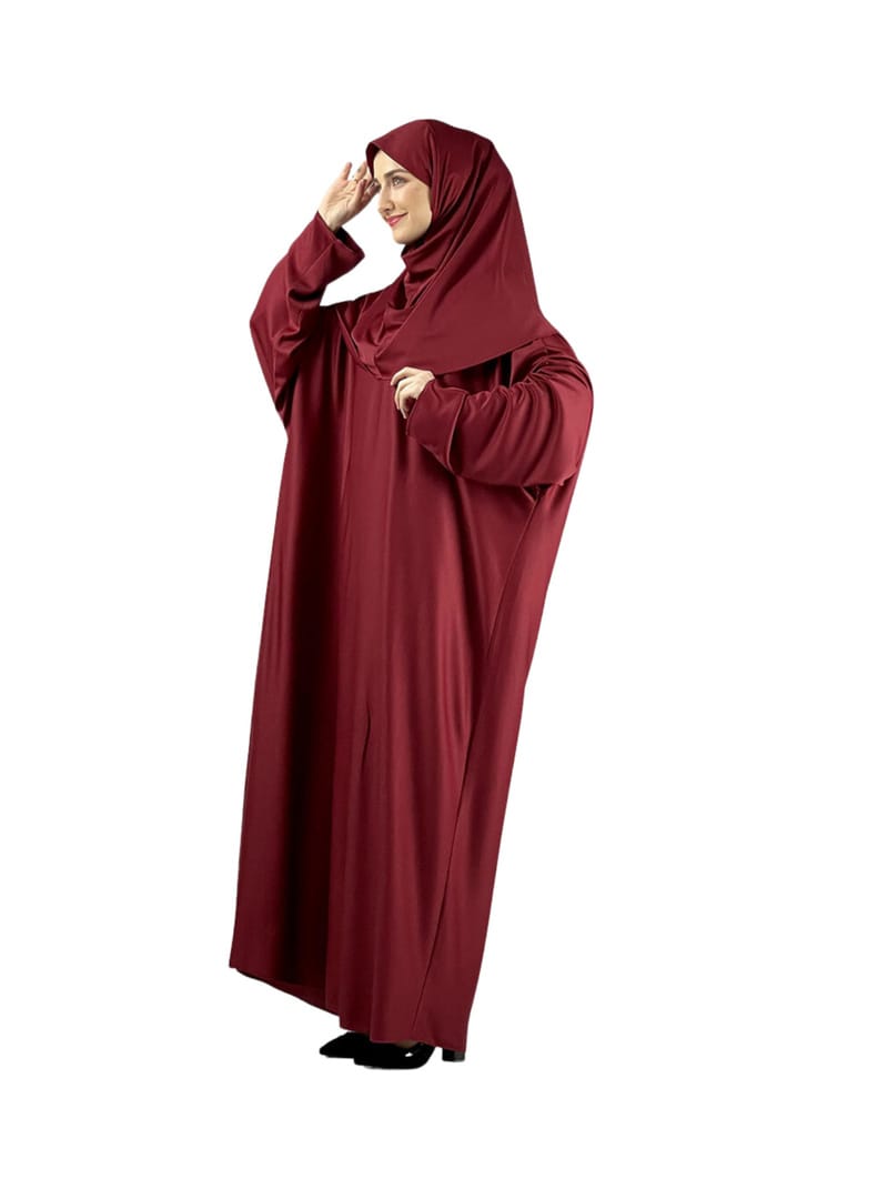 Tesettür Namaz Elbisesi Seti Bordo - Resim 3