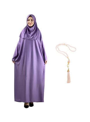 Tesettür Namaz Elbisesi Seti Lila