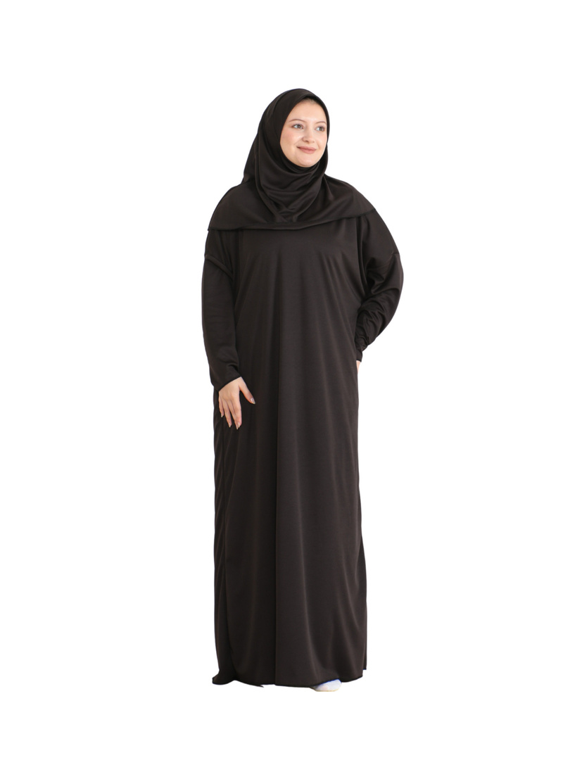 Tesettür Namaz Elbisesi Seti Kahverengi - Resim 2