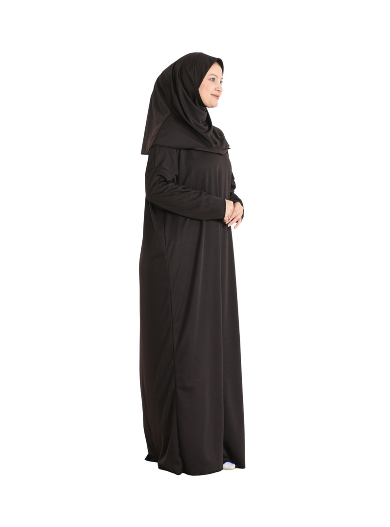 Tesettür Namaz Elbisesi Seti Kahverengi - Resim 3