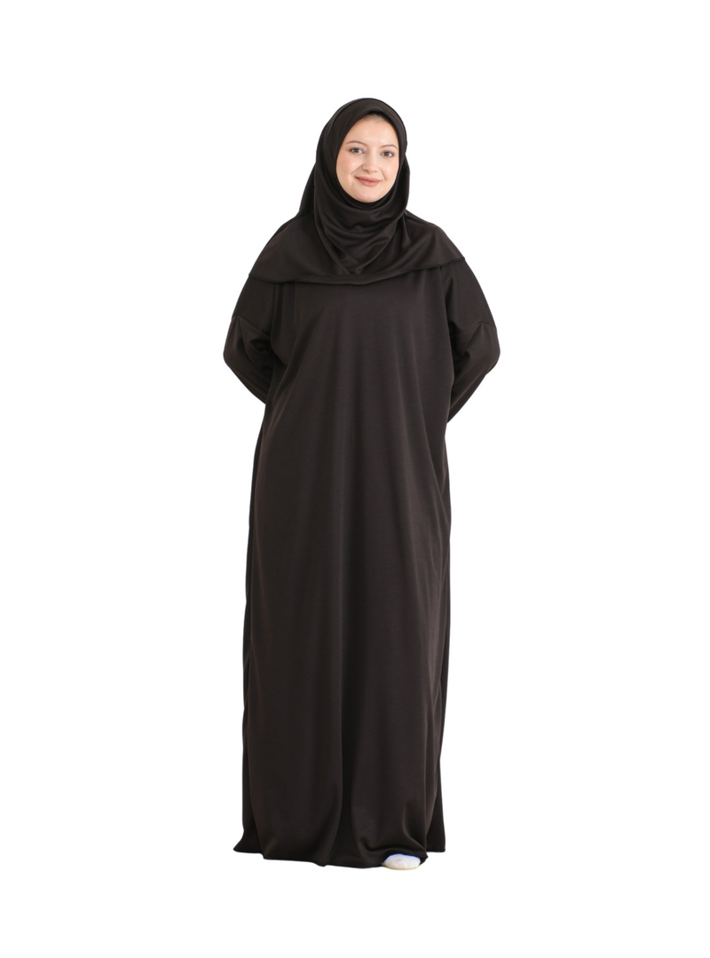 Tesettür Namaz Elbisesi Seti Kahverengi - Resim 4