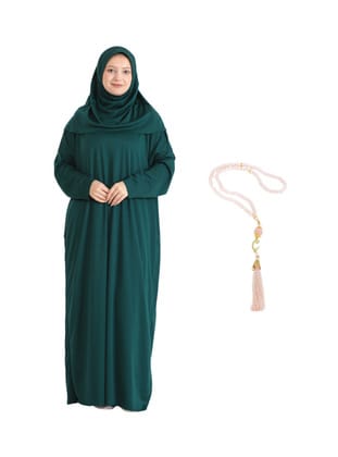 Tesettür Namaz Elbisesi Seti Zümrüt