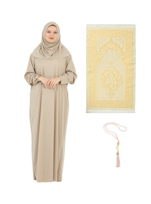 Namaz Elbisesi Seccade ve Tesbih Seti Gold