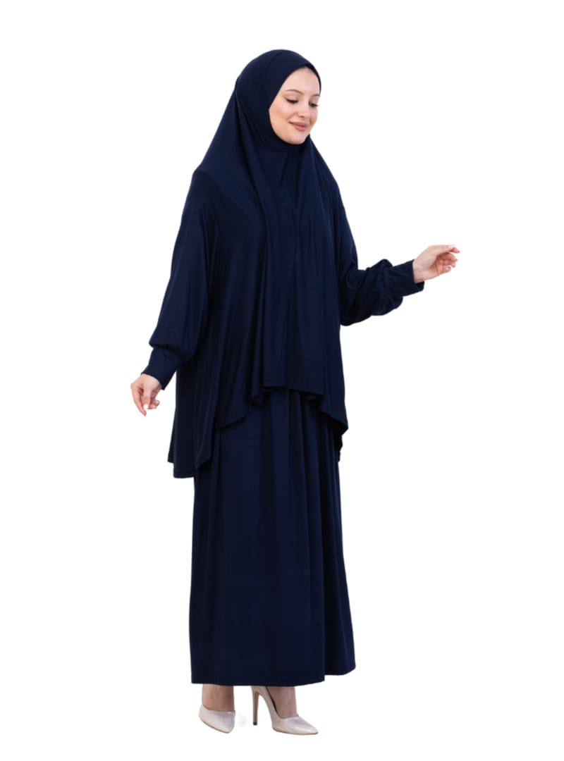 Penye İki Parça Namaz Elbisesi Seti Lacivert - Resim 2
