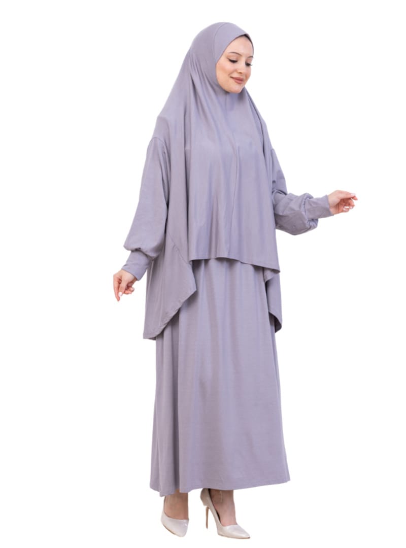 Penye İki Parça Namaz Elbisesi Seti Gri - Resim 3