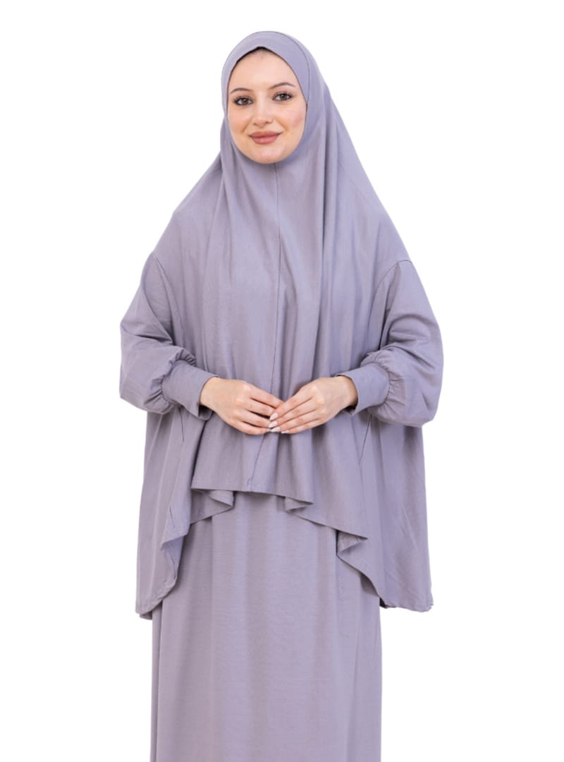 Penye İki Parça Namaz Elbisesi Seti Gri - Resim 4