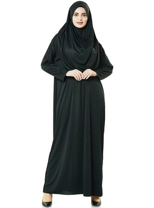 Penye İki Parça Namaz Elbisesi Seti Siyah - Resim 3