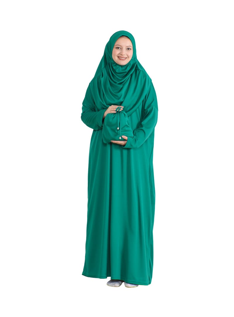Pratik Namaz Elbisesi Çantalı Yeşil - Resim 3