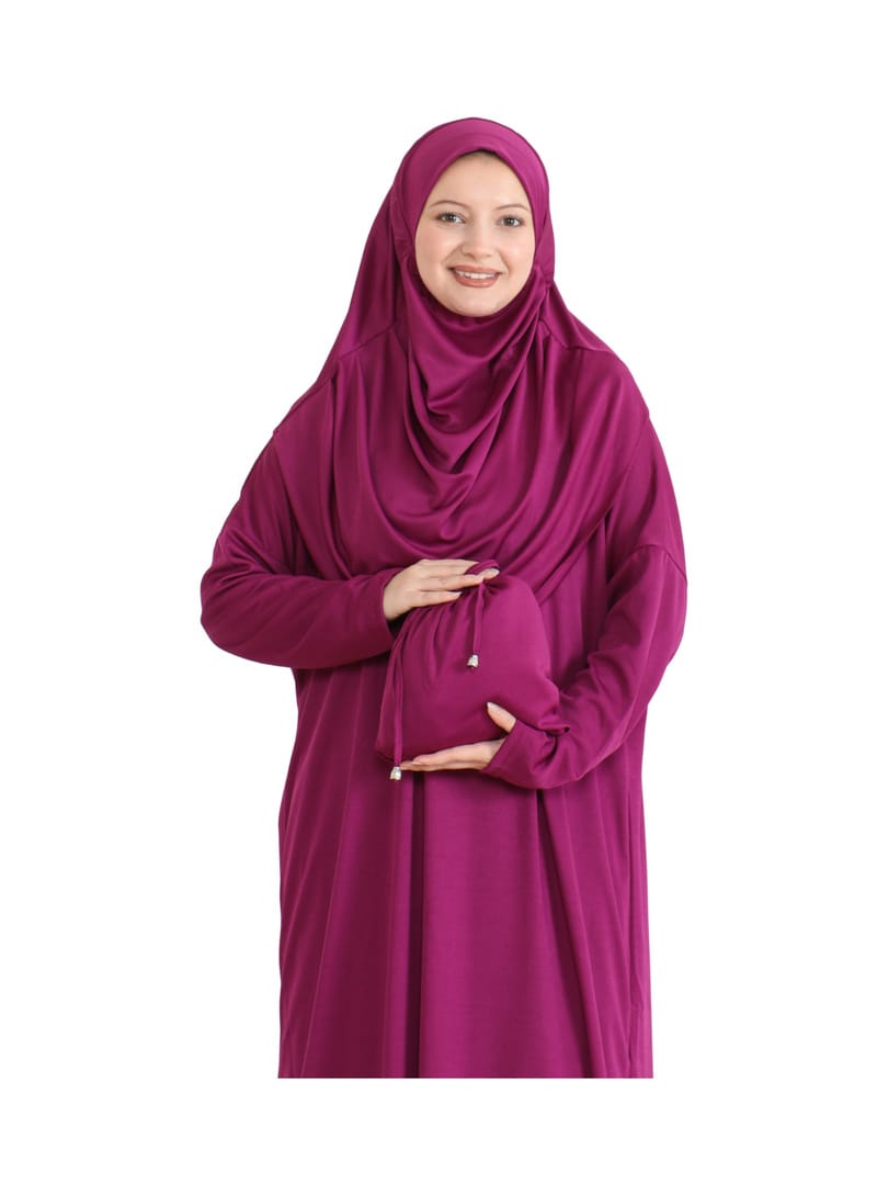 Pratik Namaz Elbisesi Çantalı Fuşya - Resim 3