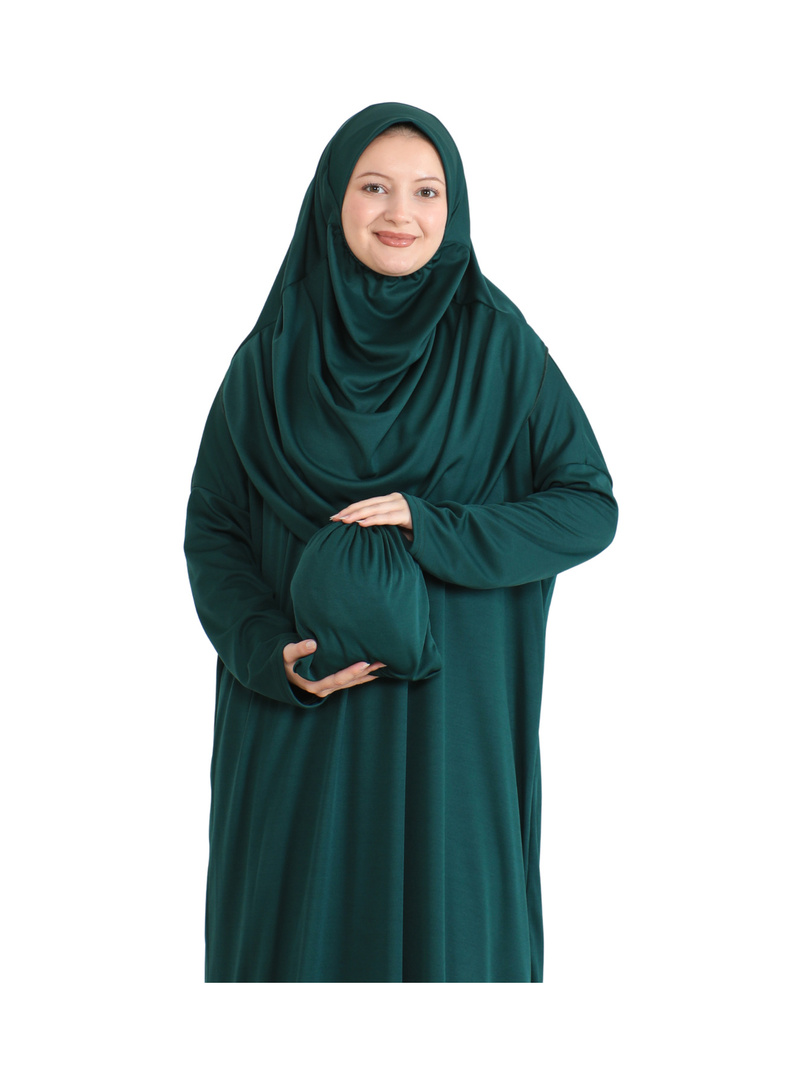 Pratik Namaz Elbisesi Çantalı Zümrüt - Resim 3