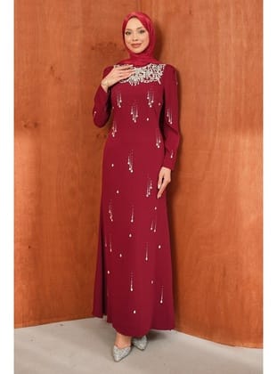 Bordo Taşlı Balık Model Abiye