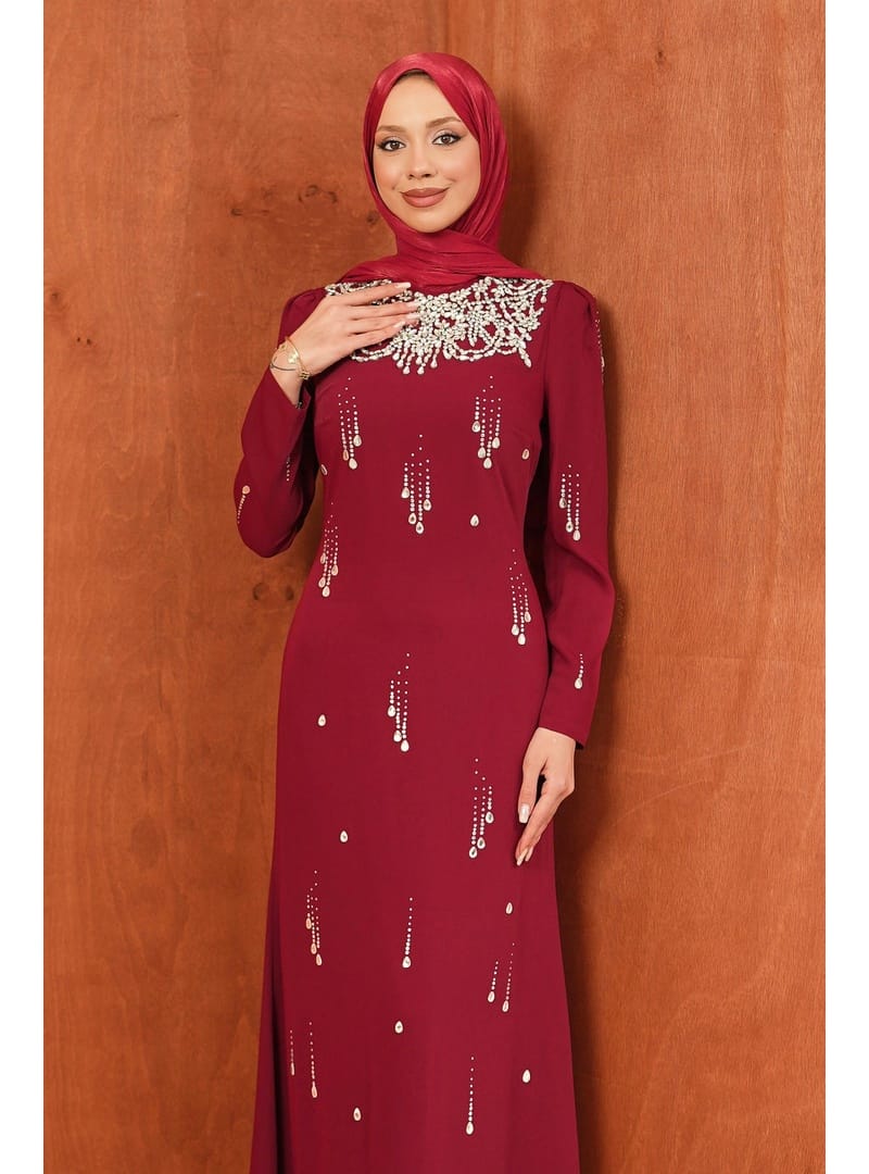 Bordo Taşlı Balık Model Abiye - Resim 2