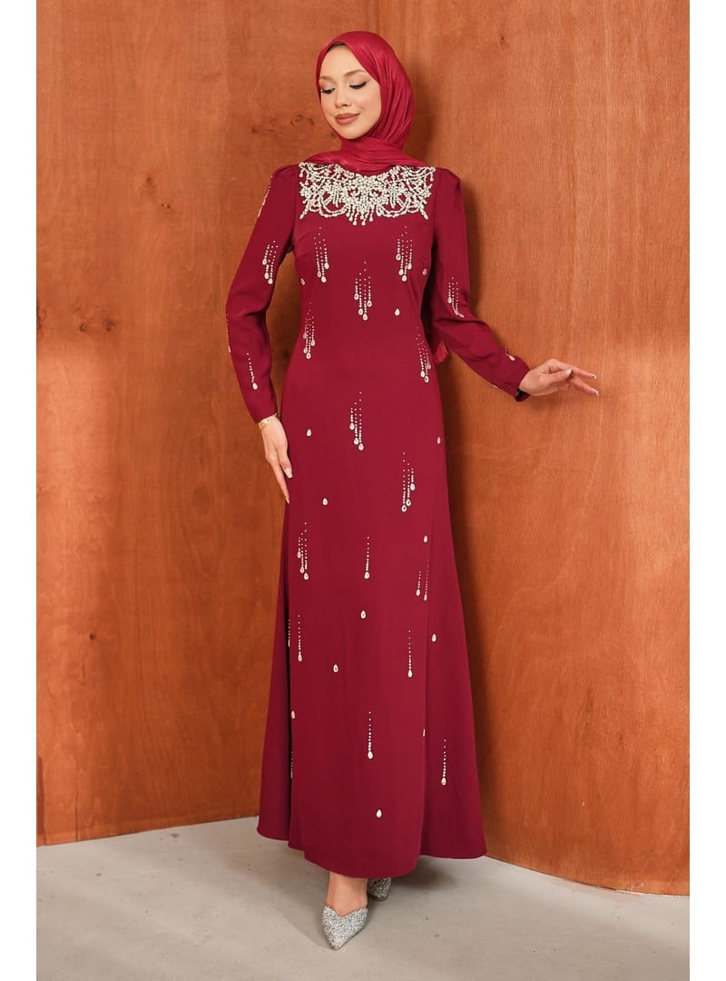 Bordo Taşlı Balık Model Abiye - Resim 3