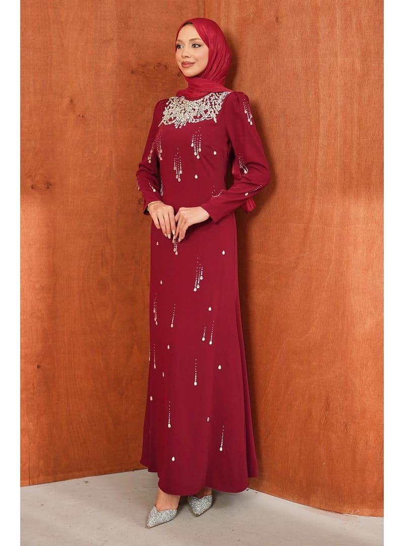 Bordo Taşlı Balık Model Abiye - Resim 4