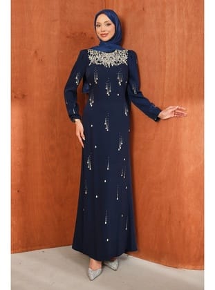 Lacivert Taşlı Balık Model Abiye