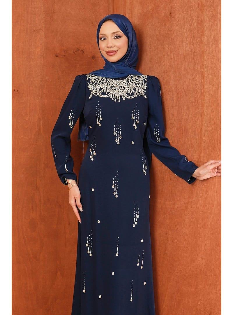 Lacivert Taşlı Balık Model Abiye - Resim 2