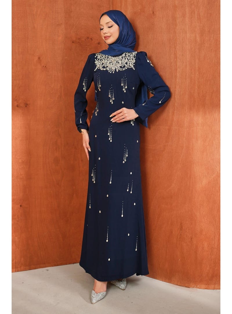 Lacivert Taşlı Balık Model Abiye - Resim 3