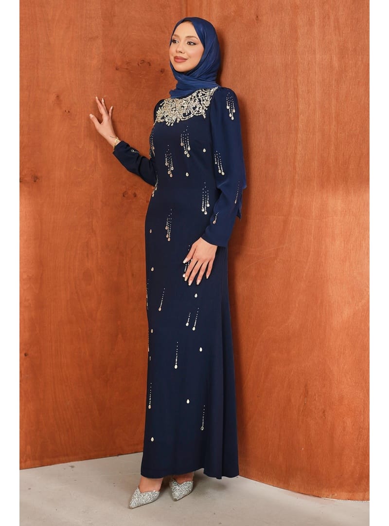 Lacivert Taşlı Balık Model Abiye - Resim 4