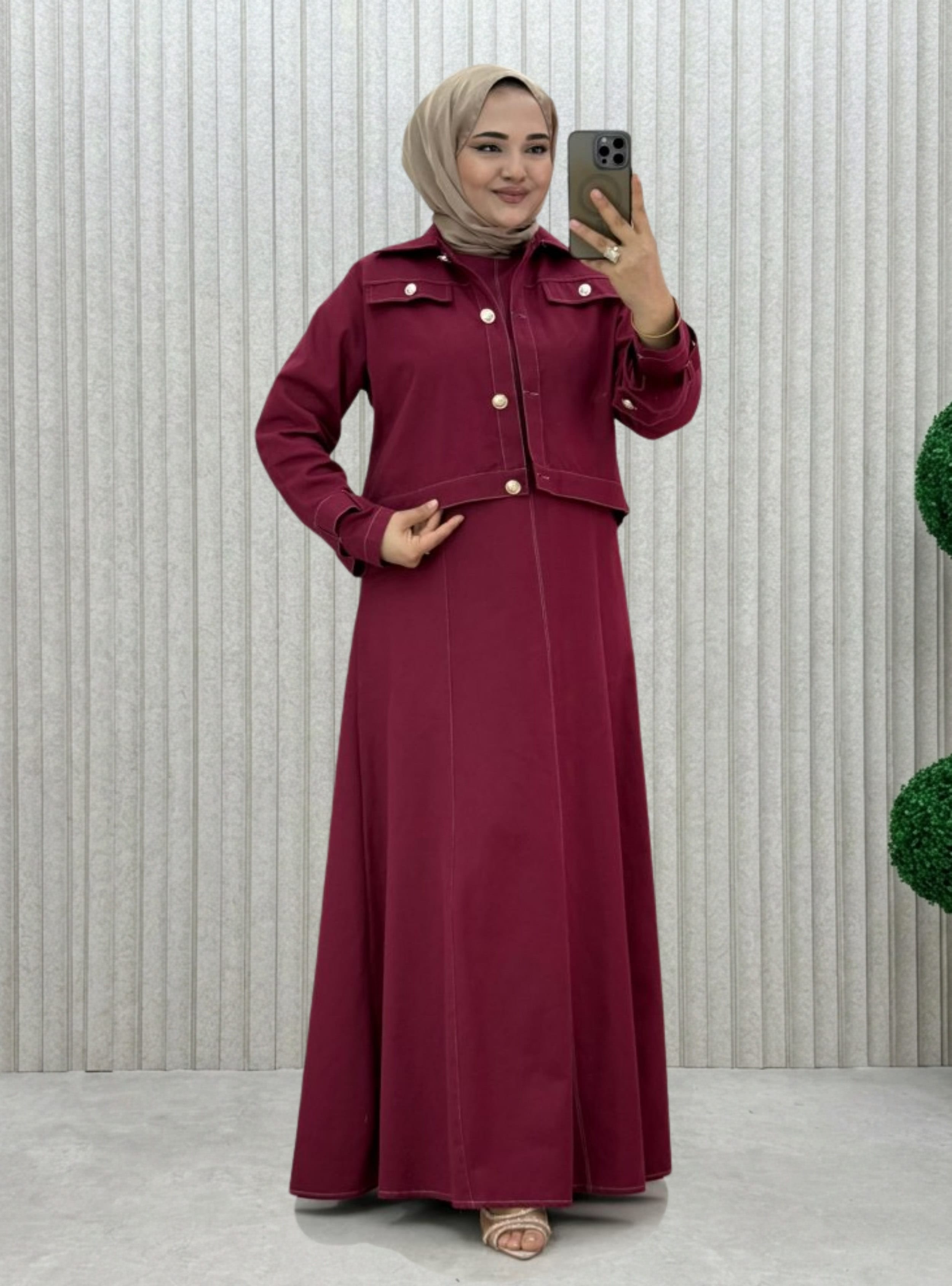 Ceketli Jile Elbise Seti - Bordo - MODANURSEDA - Resim 2