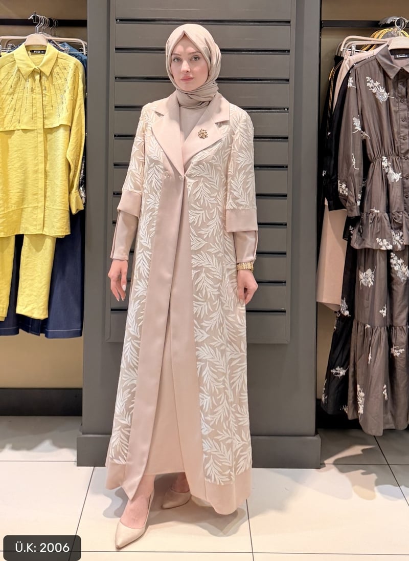 DESENLİ ABAYA TAKIM BEJ