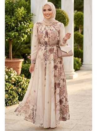 Desenli Vizon Tesettür Elbise 25421V