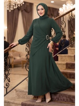 Yandan Tokalı Ayrobin Elbise Haki HM2914