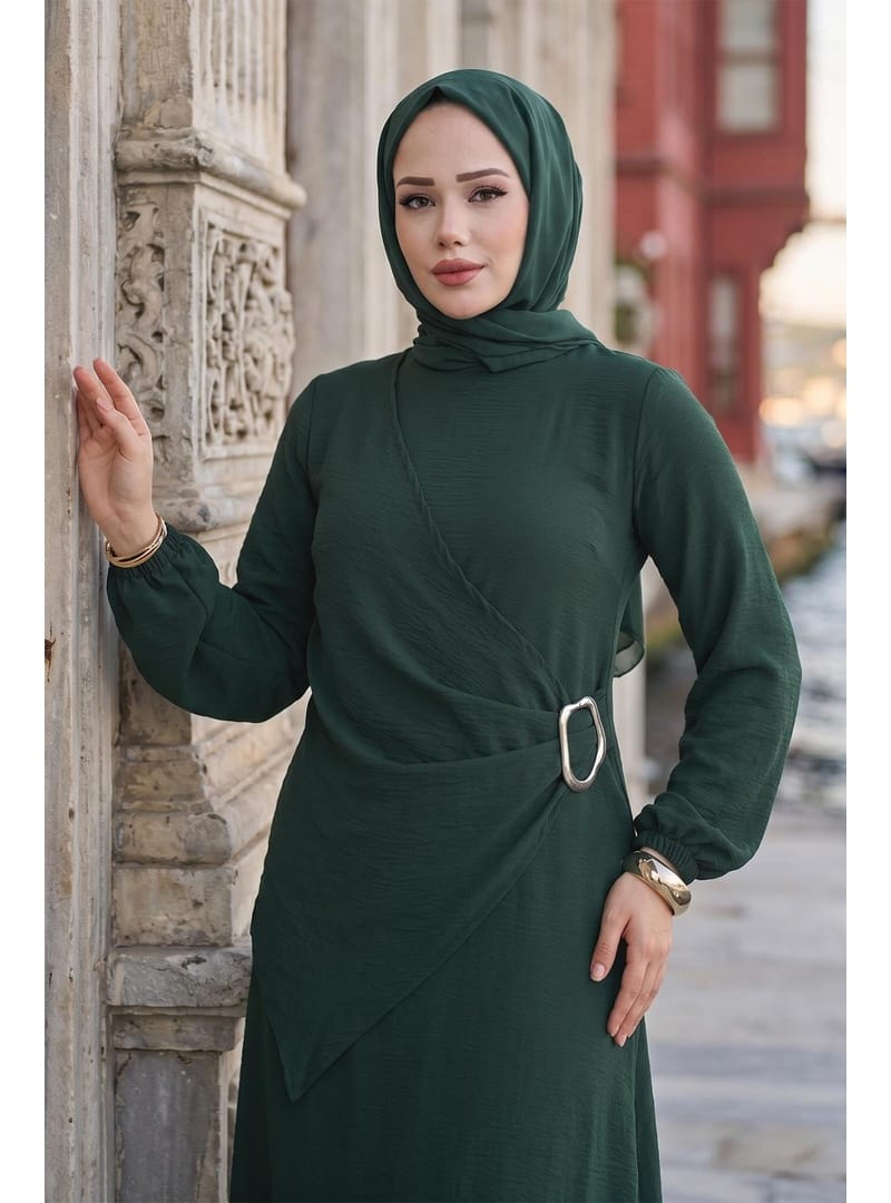 Yandan Tokalı Ayrobin Elbise Haki HM2914 - Resim 2
