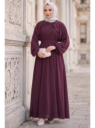 Kuşaklı Beli Lastikli Modal Elbise Bordo HM2916