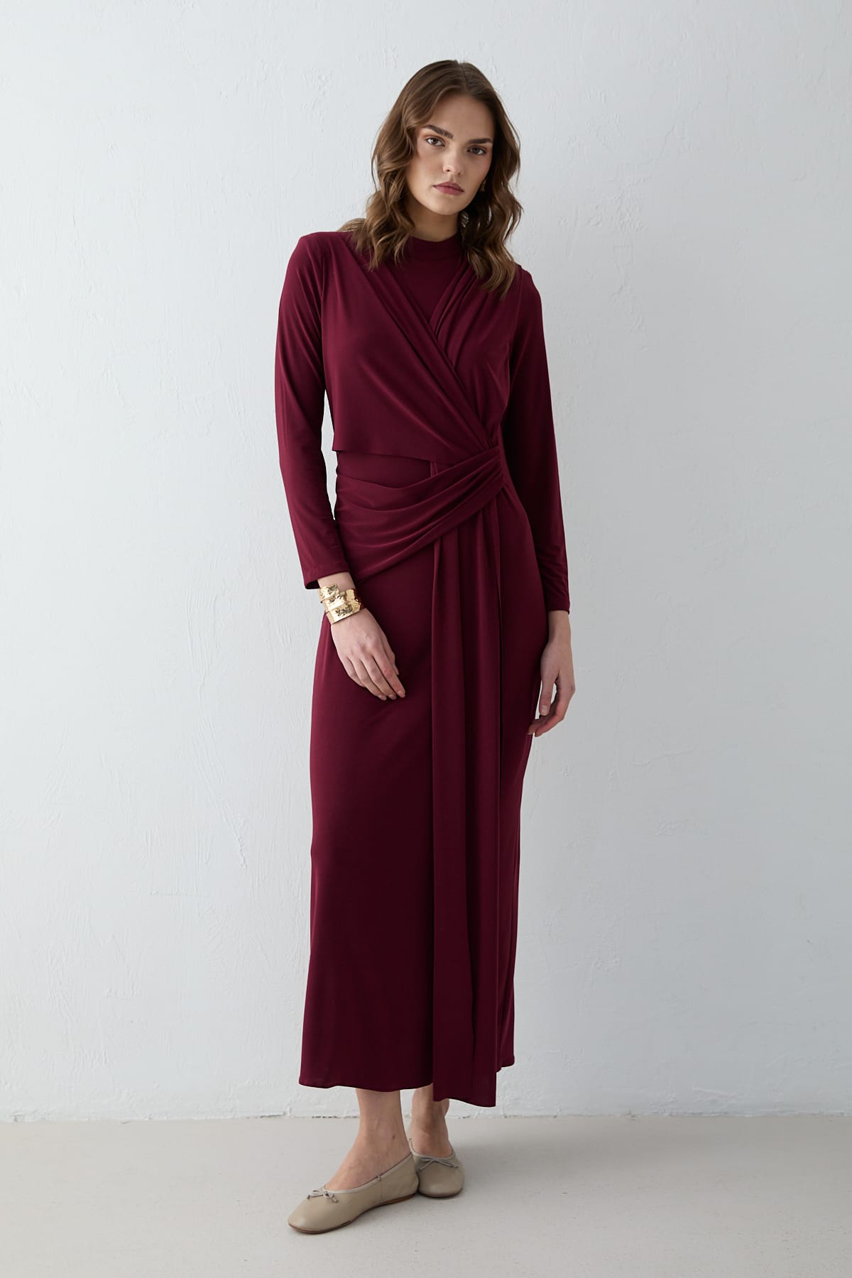 Detaylı Elbise 32-2697 BORDO - Resim 2