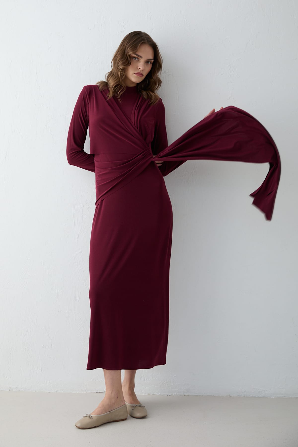 Detaylı Elbise 32-2697 BORDO - Resim 3